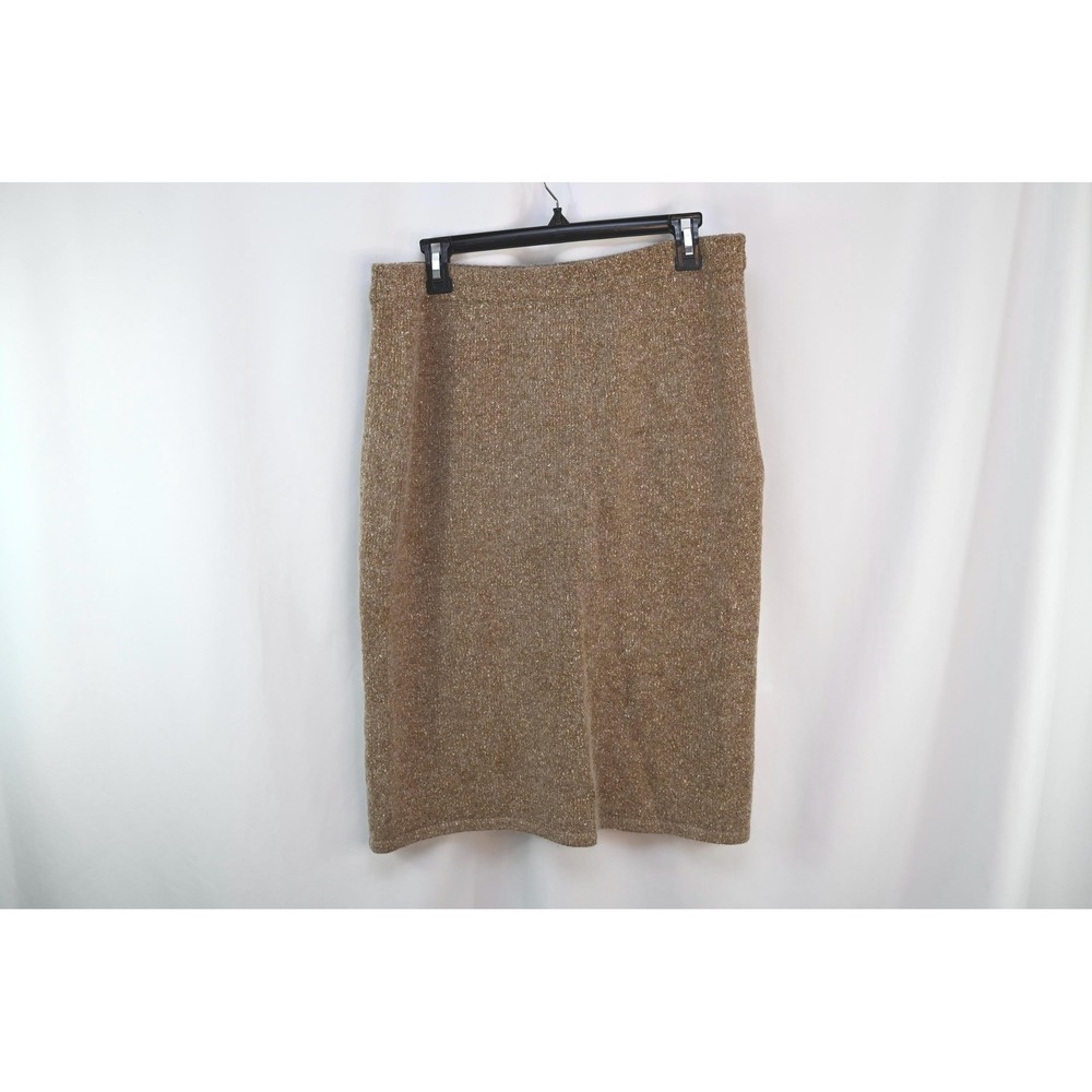 Vintage Segue Tan Silk Angora Wool Knit Skirt Beige Large Stretch Midi Skirt